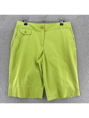 Talbots Shorts Women 8 Petite Green Stretch Chino Bermuda Casual Everyday Pocket